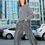 Thumbnail: Striped Pleated Front Wool Pants Grey