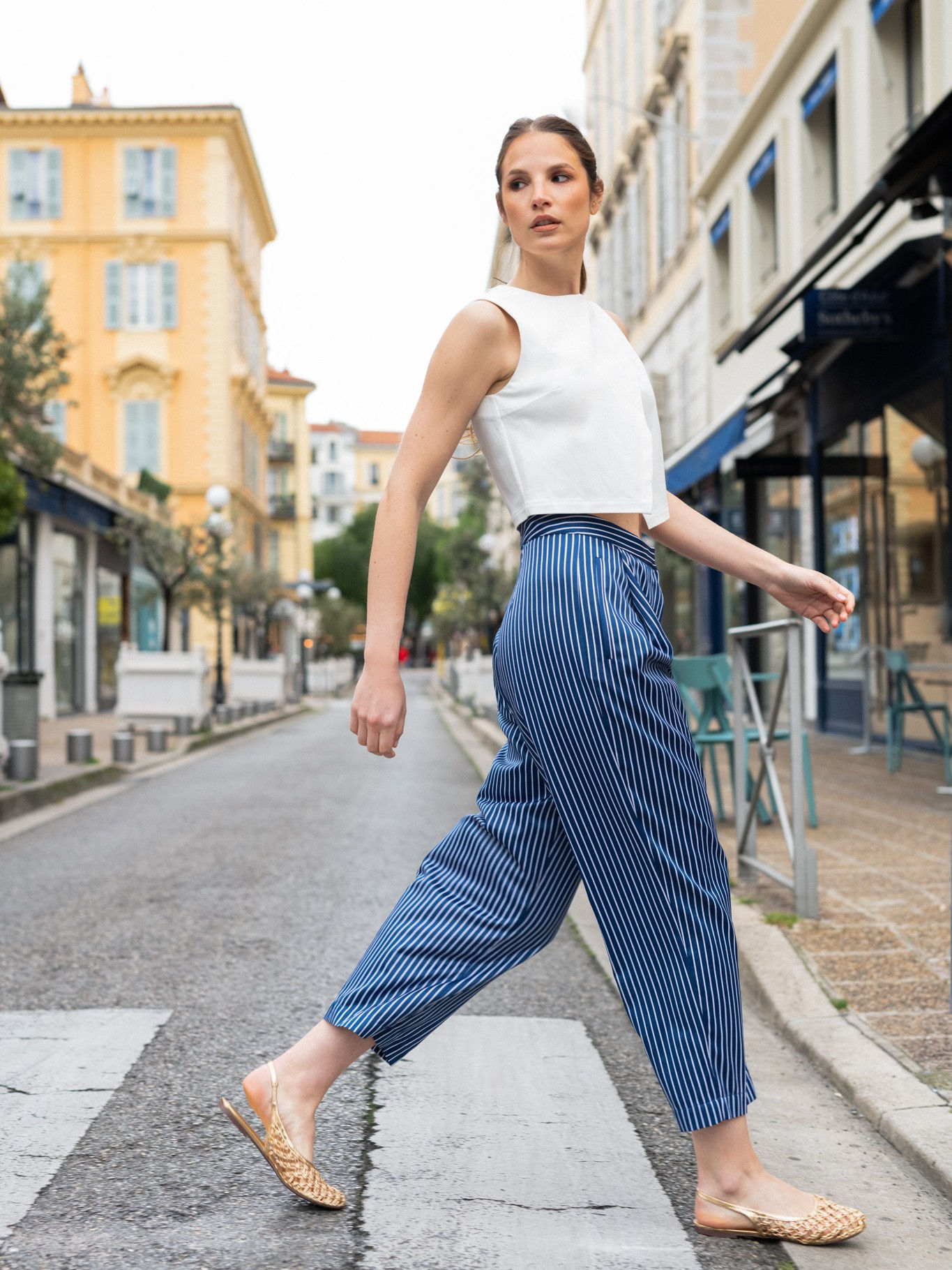 Darted Carrot Striped Trousers