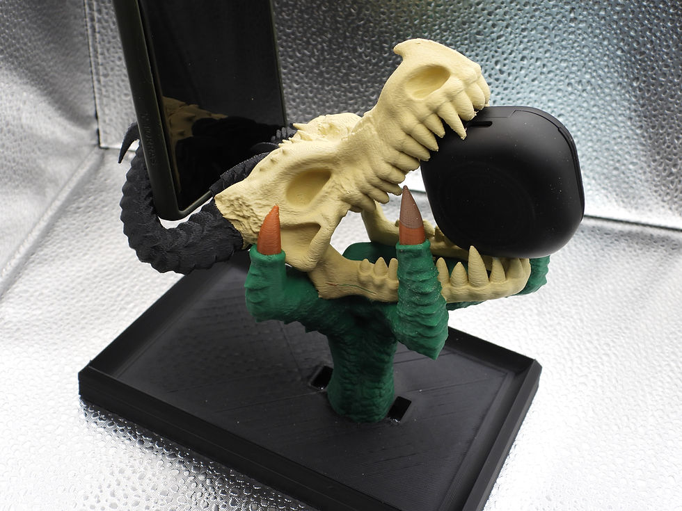 Thumbnail: Dragon Skull Phone Holder with Earbud Storage & Catch-All Tray