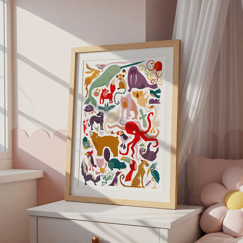 Thumbnail: Fun Animal Children's Room Art - Colourful Animal Theme Nursery Playroom Decor