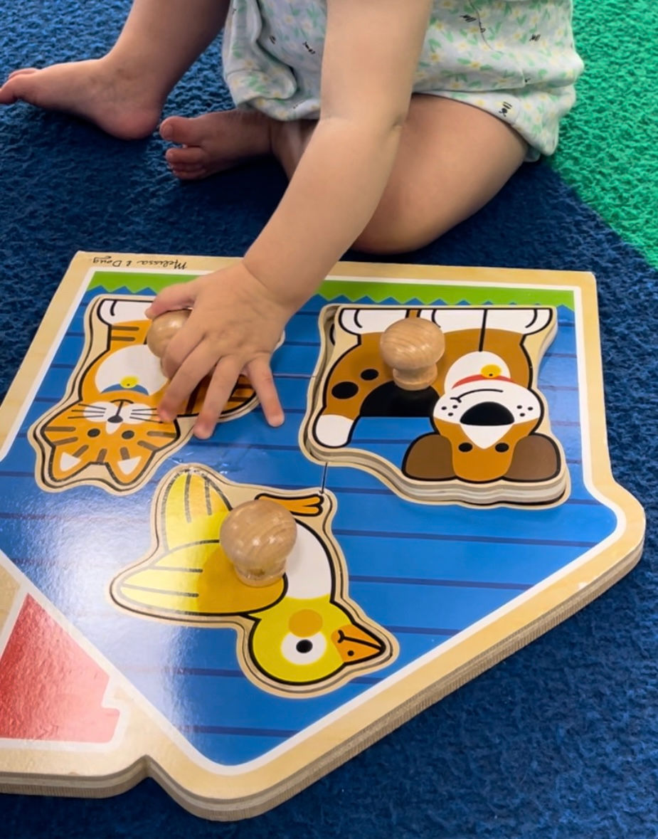 toddler completing an animal puzzle