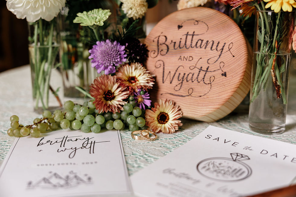 A close up photo of wedding rings surrounded by flowers