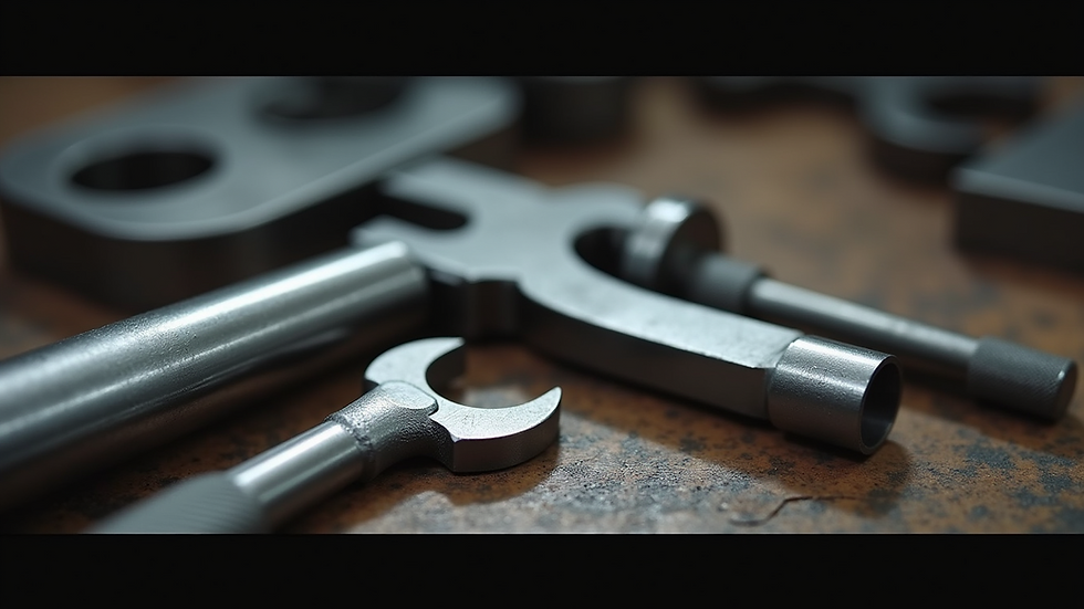 Close-up view of metalworking tools on a workbench