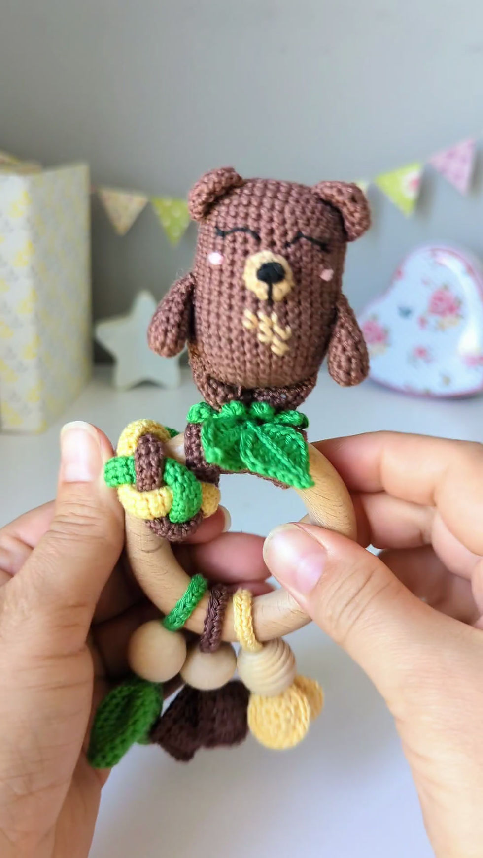 Video of a baby rattle teddy bear