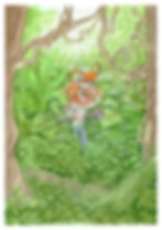 Illustration Tourist in the Amazon bothered by mischievous monkeys, a funny and lively scene