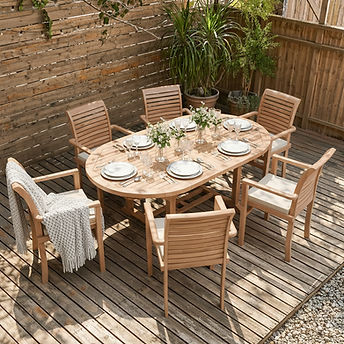 Regency Teak Oval Extending Dining Set with 4cm Top - 120-170cm With 6 Chairs