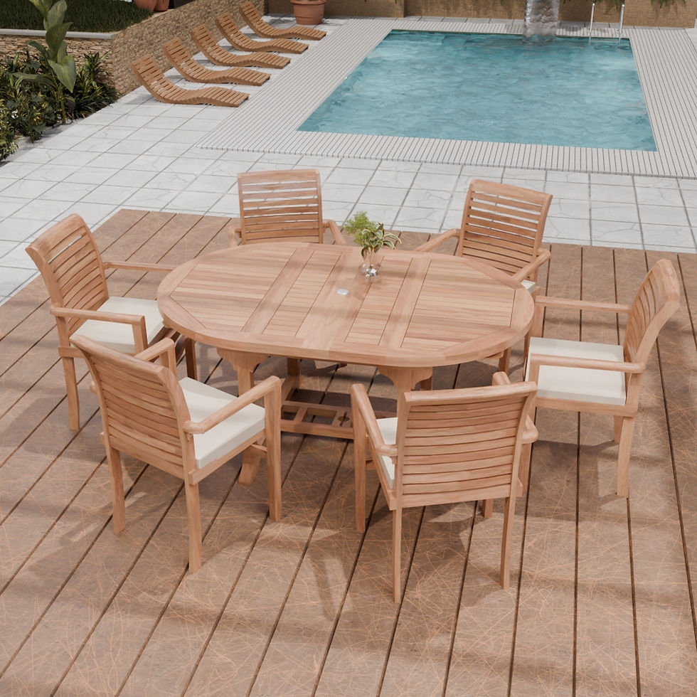 Regency Teak Oval Extending Dining Set with 4cm Top - 120-170cm With 6 Chairs