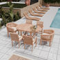 Thumbnail: eak round-to-oval 120–170 cm extending garden table with four Oxford stacking chairs and two Banana chairs, free cream cushio