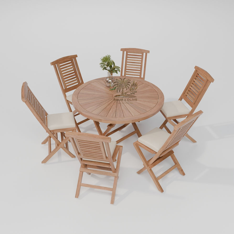 120cm Sunshine Folding Table with 6 Hampton Folding Chairs - Teak DiningSet for sale in a uk garden center