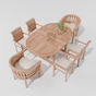 Thumbnail: eak round-to-oval 120–170 cm extending garden table with four Oxford stacking chairs and two Banana chairs, free cream cushio