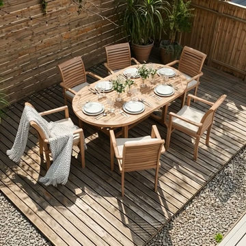 Thumbnail: Regency Teak Extending Dining Set UK – 120-170cm with 6 Chairs