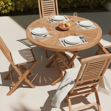 Thumbnail: 120cm Teak Dining Set UK with 4 Folding Chairs