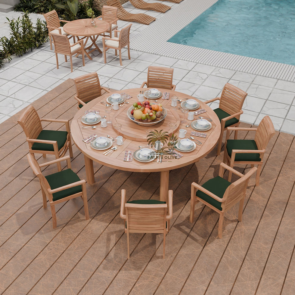 Thumbnail: The Regal Teak Dining Set- 180cm Round Table with 8 Oxford Chairs and Lazy Susan