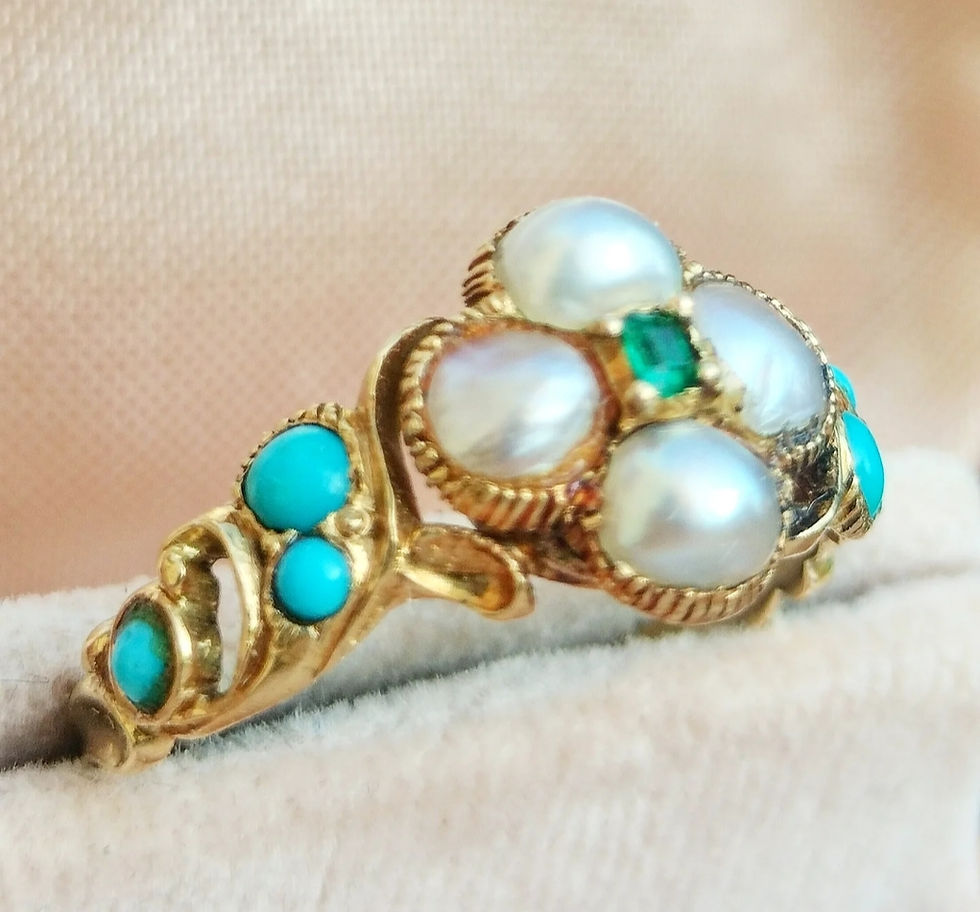 Miniaturbild: Georgian Pearl Ring with Turquoise and Emerald 14ct Gold