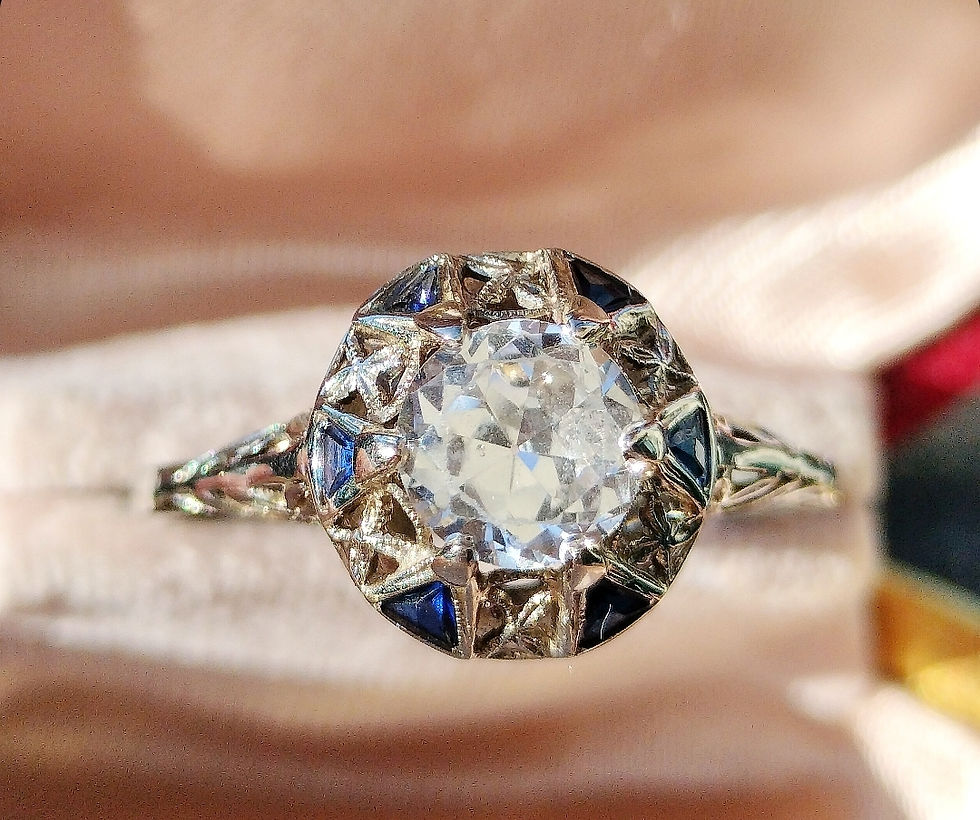 Miniaturbild: Art Deco Moissanite & Sapphire Ring 14ct White Gold de