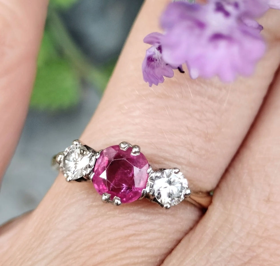 Miniaturbild: Sale! Antique Engagement Triology Ruby Diamond Ring 18ct Gold & Platinum