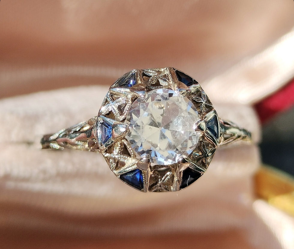 Miniaturbild: Art Deco Moissanite & Sapphire Ring 14ct White Gold de