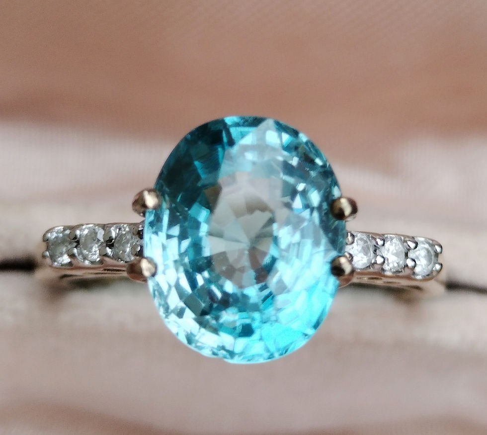 Miniaturbild: Engagement Vintage Natural Blue Zircon Diamond Ring 9ct Gold