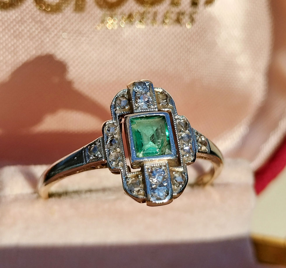 Miniaturbild: Art Deco Emerald Diamond Ring Bicolor 18ct Gold