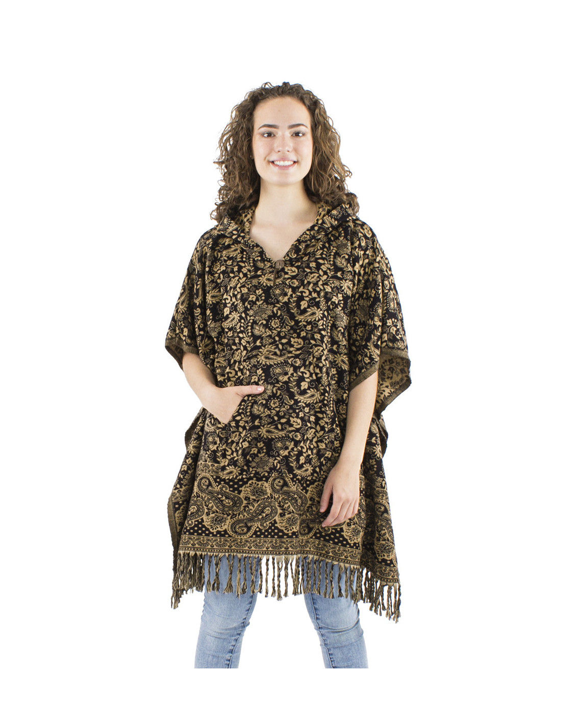 Poncho style ethnique et bohème Noir