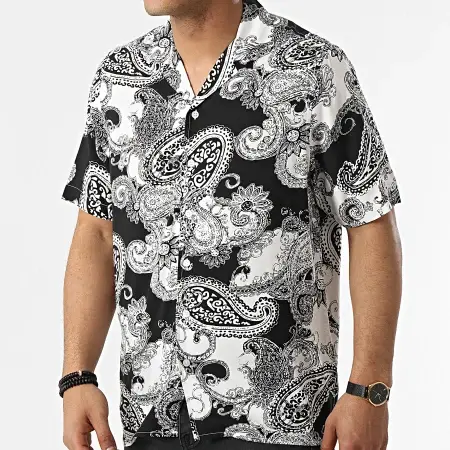 Chemise Manches Courtes A Rayures Cuba Noir Blanc Bandana