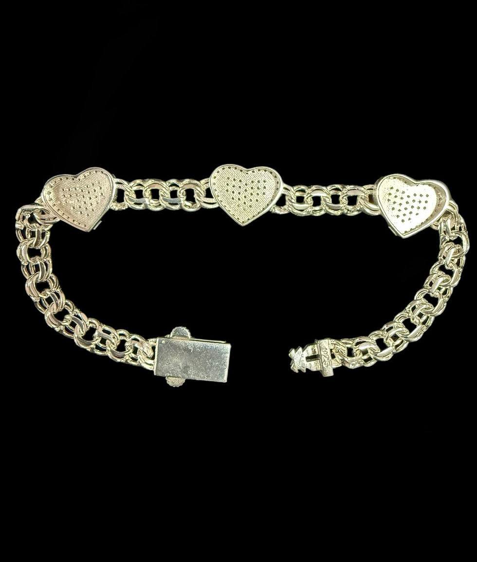 Thumbnail: 6.5 mm 3 Heart CZ Stone Chino Bracelet Silver