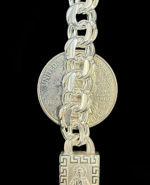 Miniatura: 9 mm Saint Jude Versace Style Chino link Chain and Bracelet Set Silver