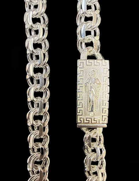 Miniatura: 9 mm Saint Jude Versace Style Chino link Chain and Bracelet Set Silver