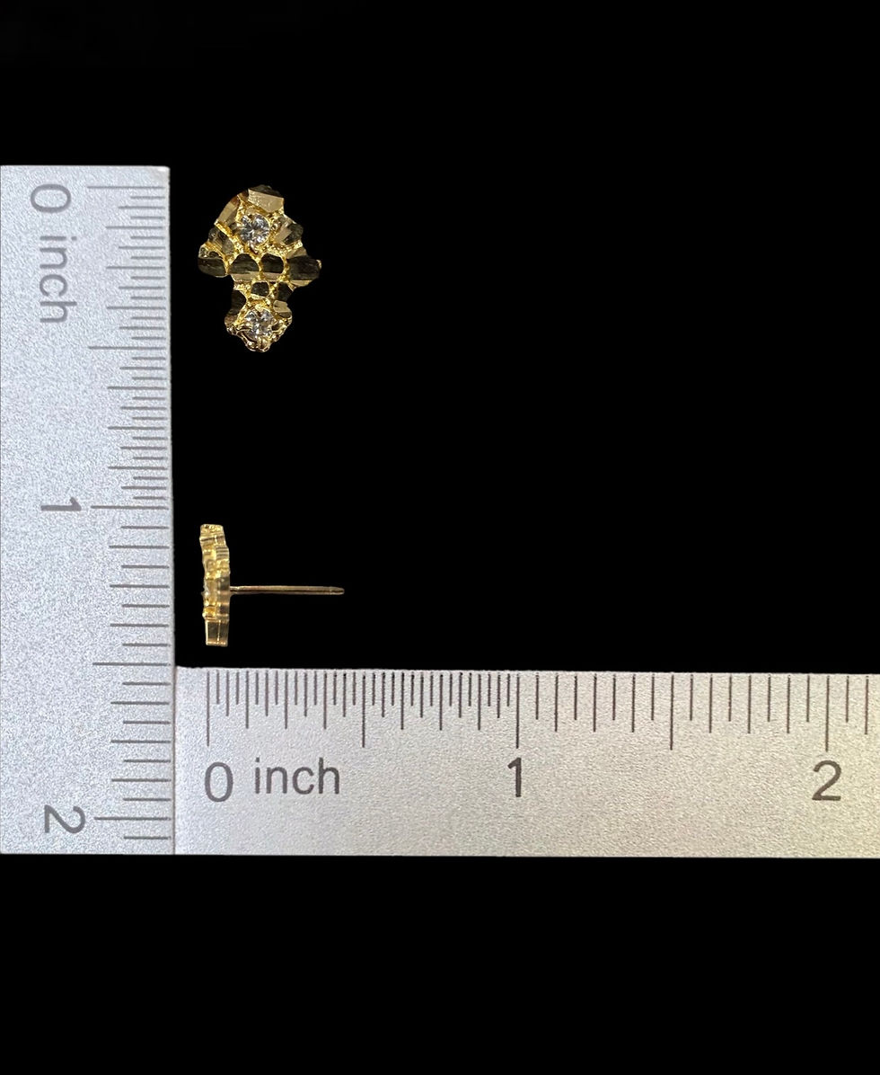 Thumbnail:  Nugget 2 Stone Stud Earrings Push Back Gold 10k