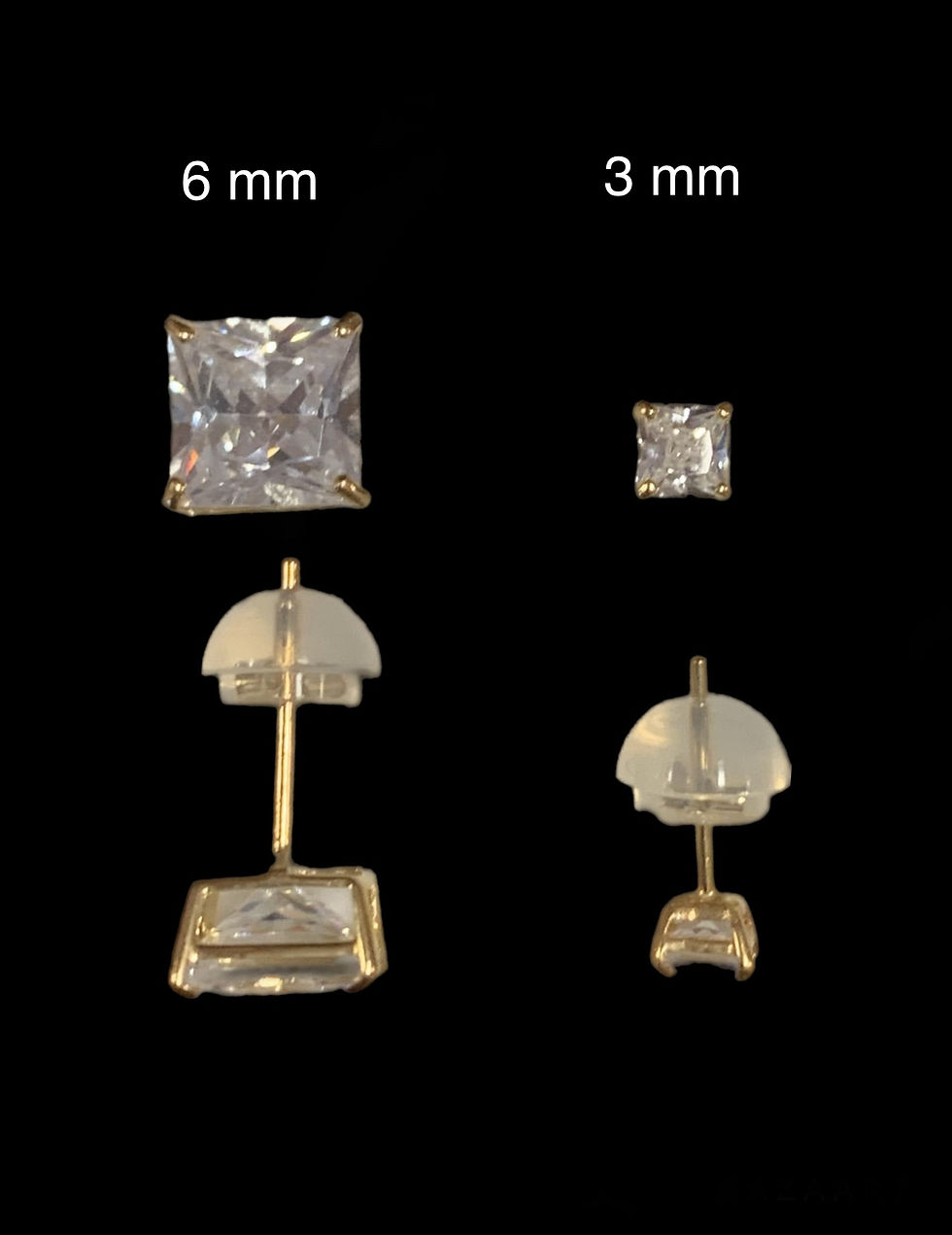 Thumbnail: White Square Stone Stud Earrings Push Back Gold 10k
