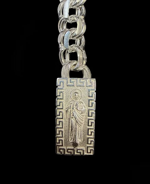 Miniatura: 9 mm Saint Jude Versace Style Chino link Chain and Bracelet Set Silver