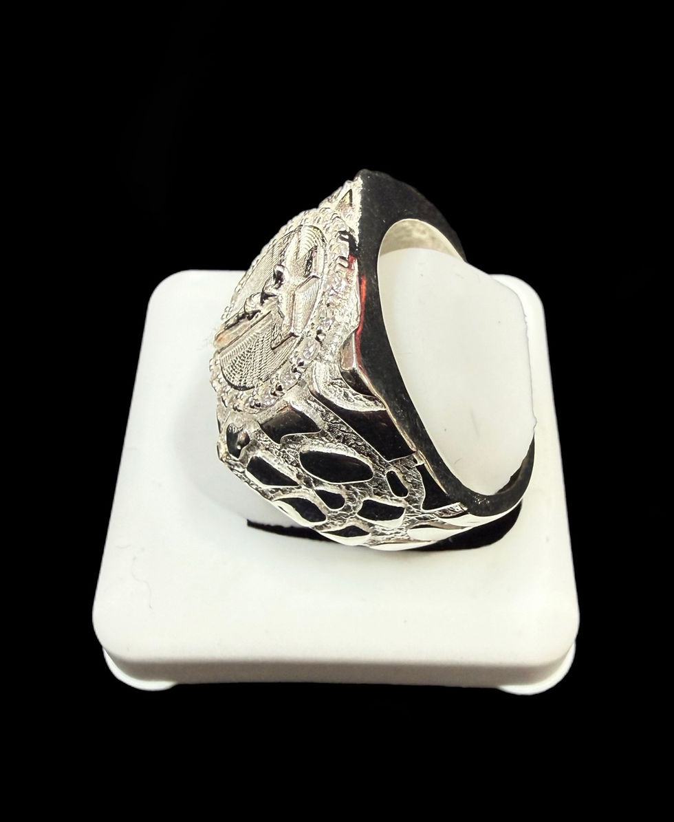 Thumbnail: Jesus On Cross Nugget Style Ring Silver