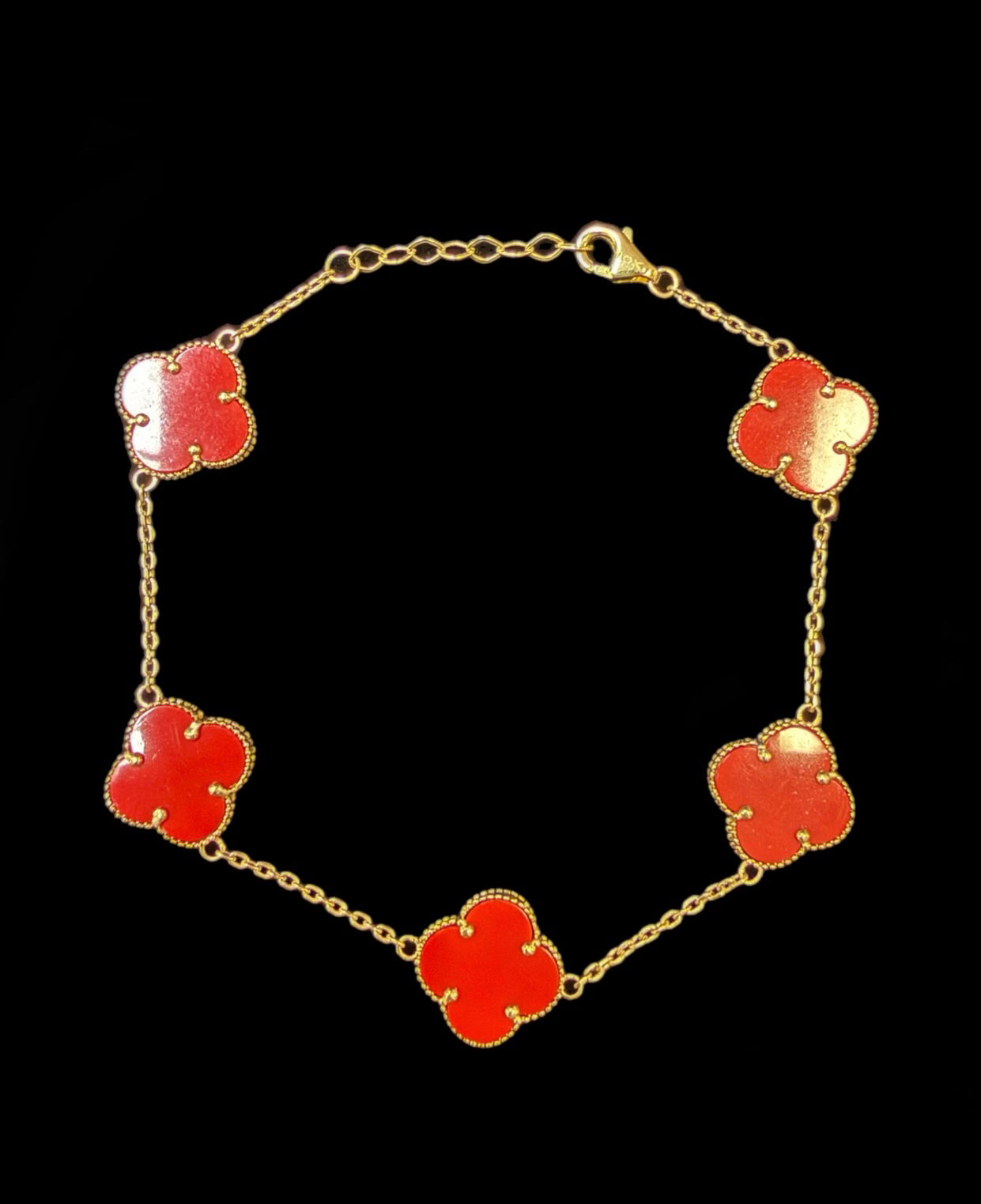 1 mm Red Clover Motif Bracelet Gold 10k