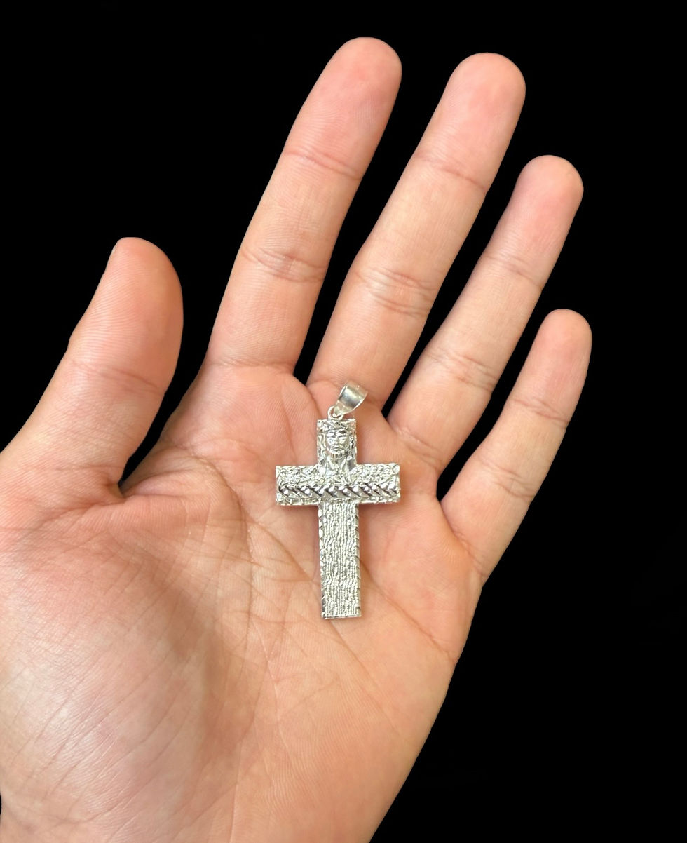 Thumbnail: Jesus Last Supper Wooden Style Cross Pendant Silver