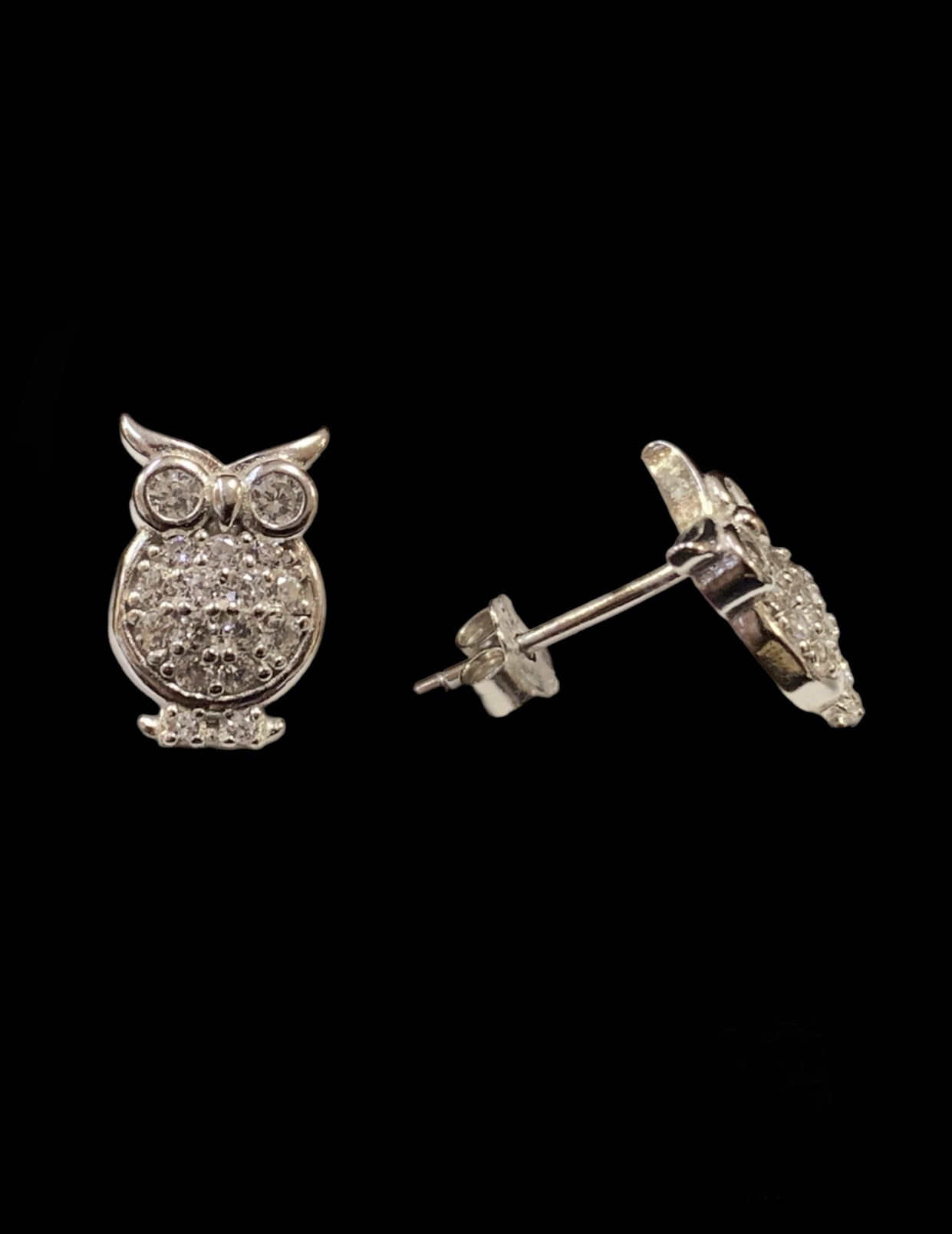 Owl Stud Earrings Push Back Silver