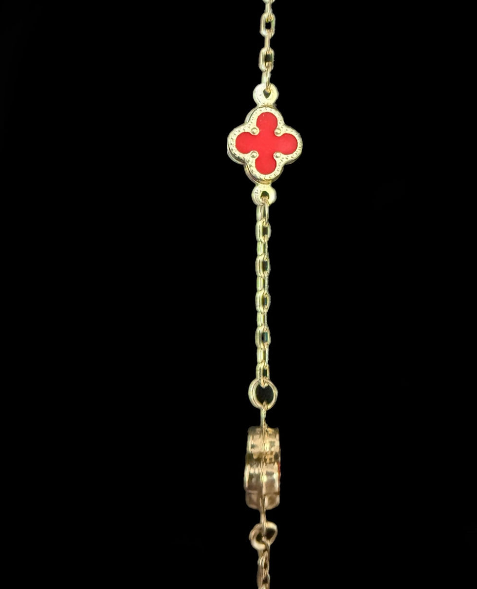 Miniatura: 1 mm Red Clover Motif Bracelet Gold 10k
