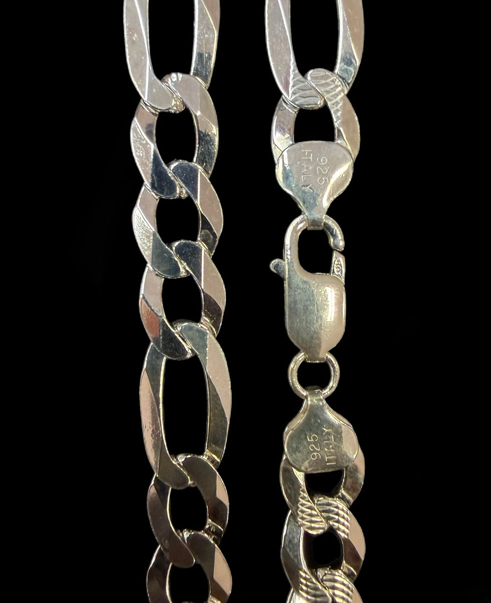 Thumbnail: 10 mm Figaro Diamond Cut and Plain Cut Chain Silver