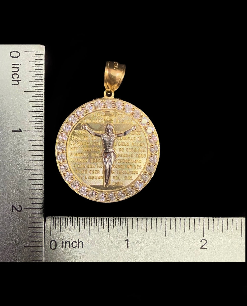 Miniatura: Jesus on Cross Padre Nuestro" Prayer Pendant Gold 10k