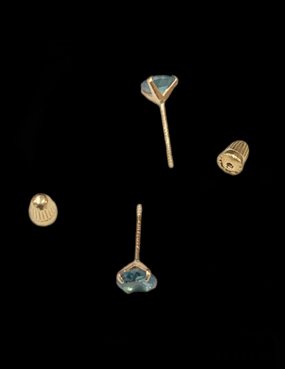 Thumbnail: Green Stone Stud Earrings Screw Back Gold 10k