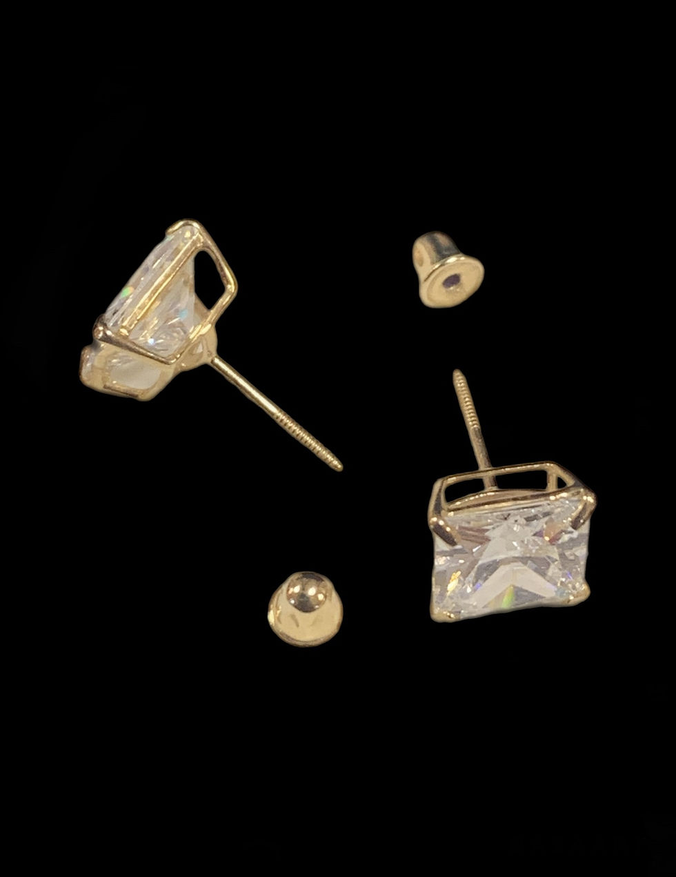 Thumbnail: White Square Stone Stud Earrings Screw Back Gold 10k