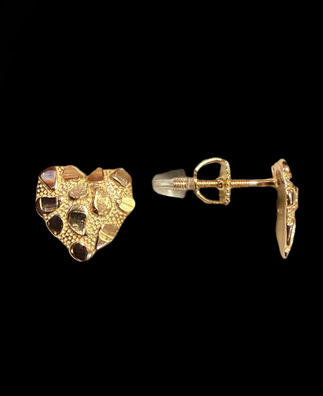 Heart Nugget Stud Earrings Screw Back Silver