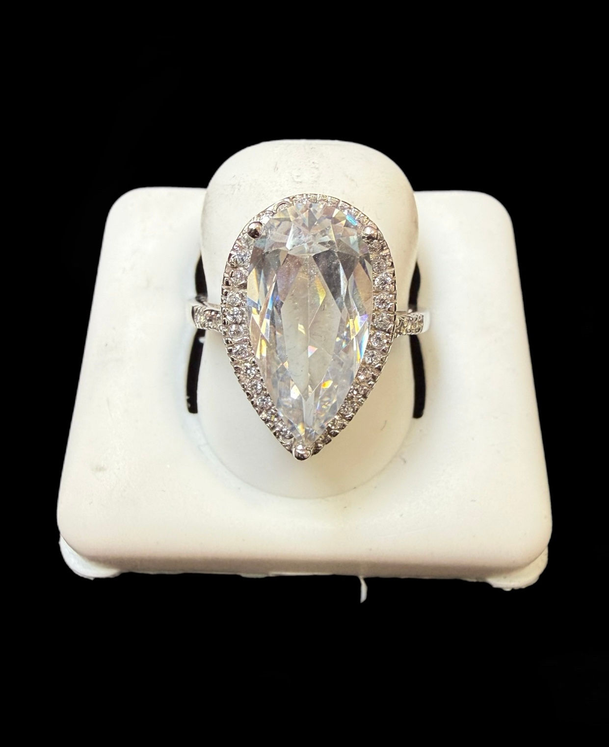 Teardrop White Stone Engagement Ring Silver