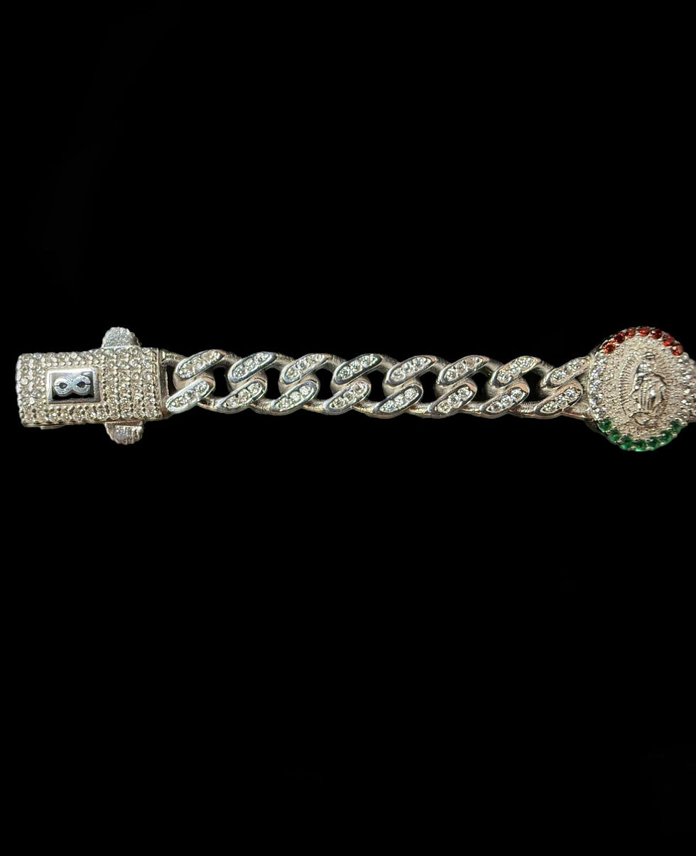 Miniatura: 7 mm Virgin Mary Lady Guadalupe Cuban Bracelet Silver