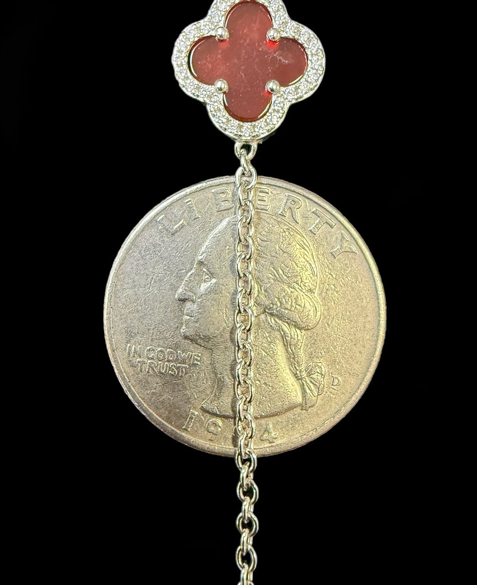 Thumbnail: 1.5 mm Red/Maroon Clover Motif Chain Silver