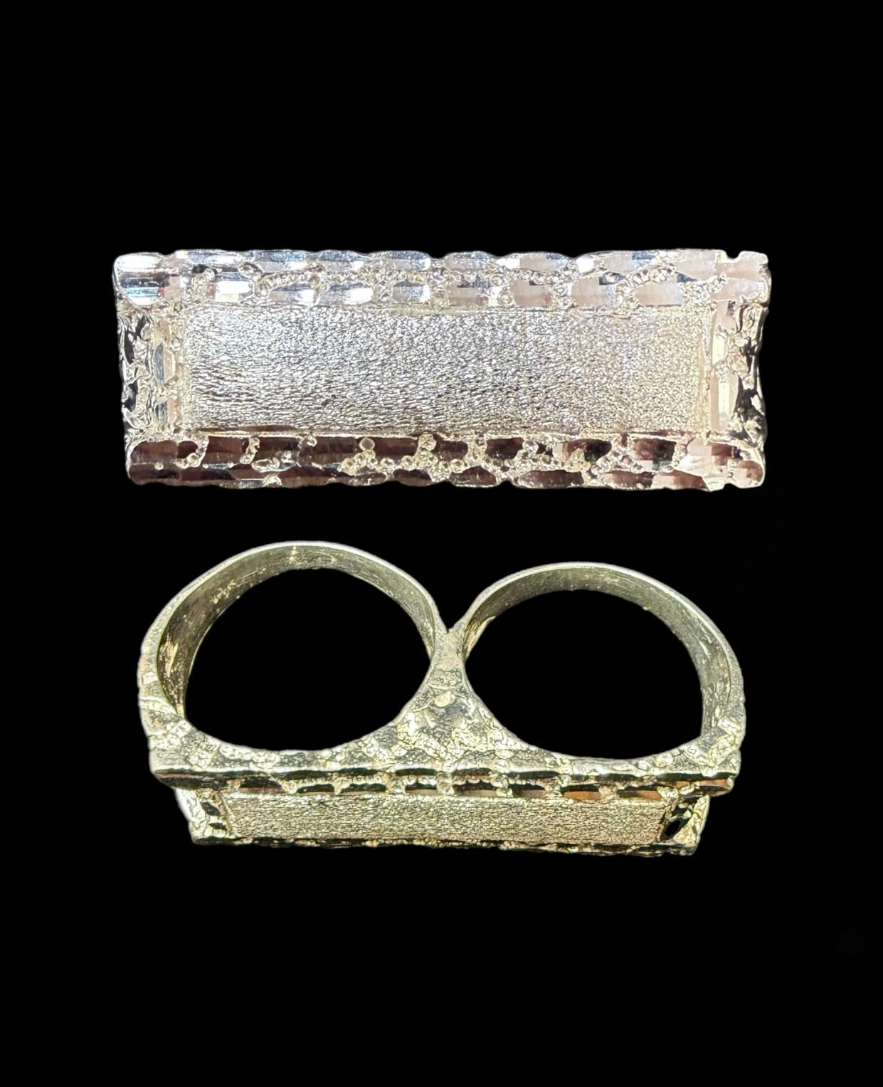 Nugget 2 Finger Ring Silver