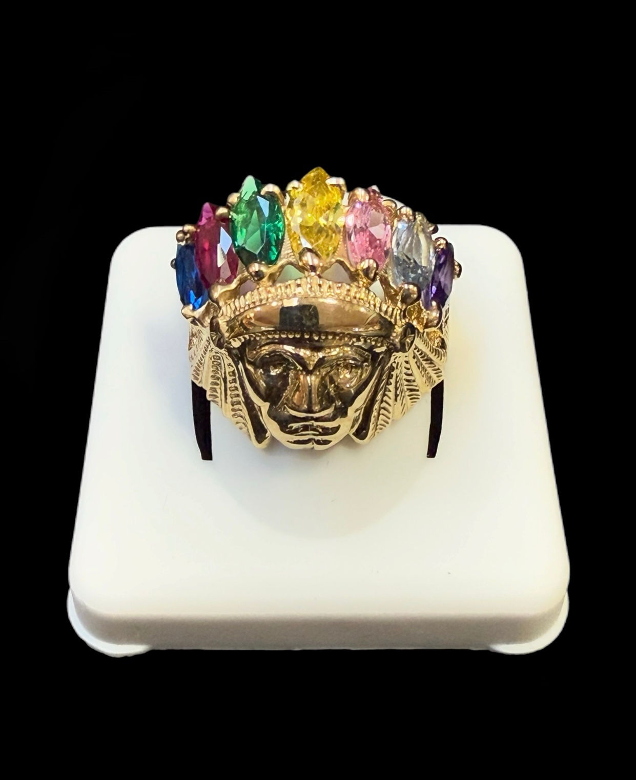 Indian Chief with Color Stone Ring Gold 10k