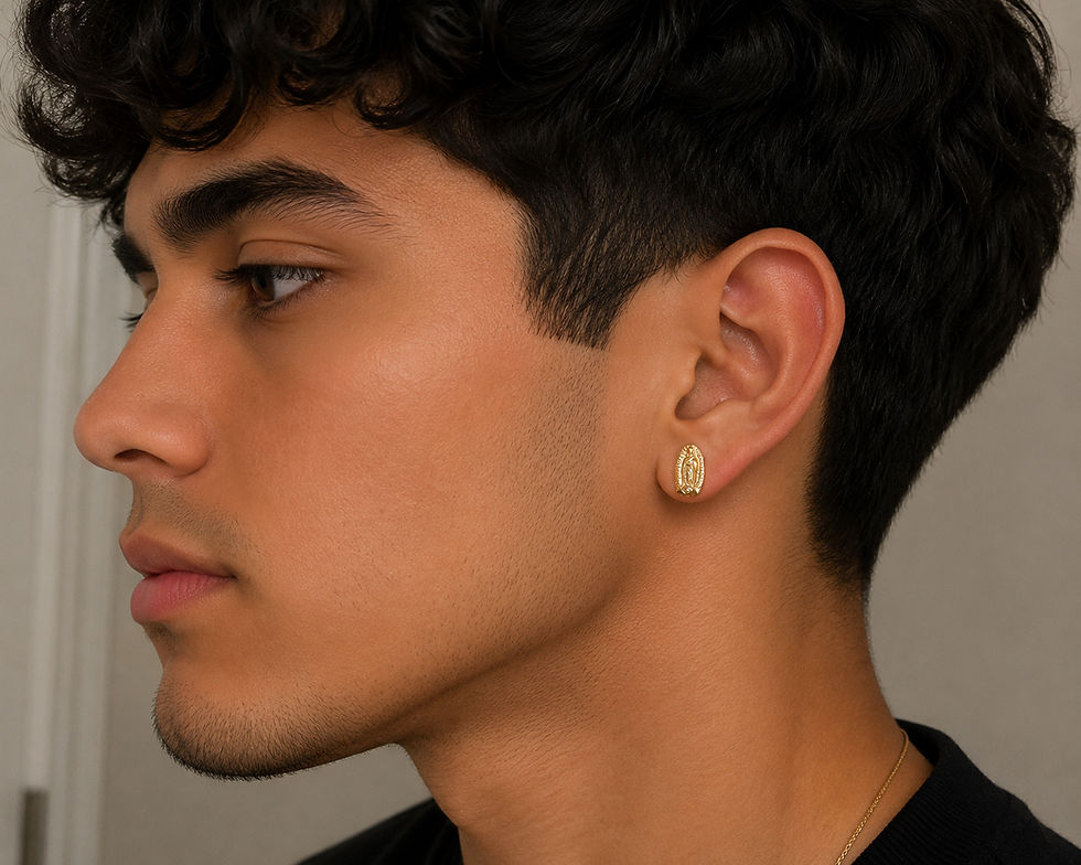 Thumbnail: Virgin Mary Lady Guadalupe Stud Earrings Screw Back Gold 10k