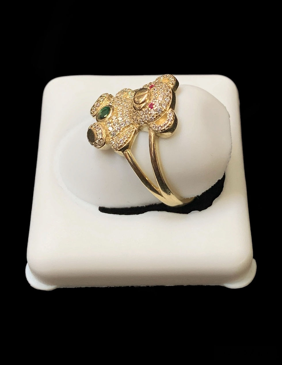 Thumbnail: Teddy Bear Green Stone Ring Gold 10k