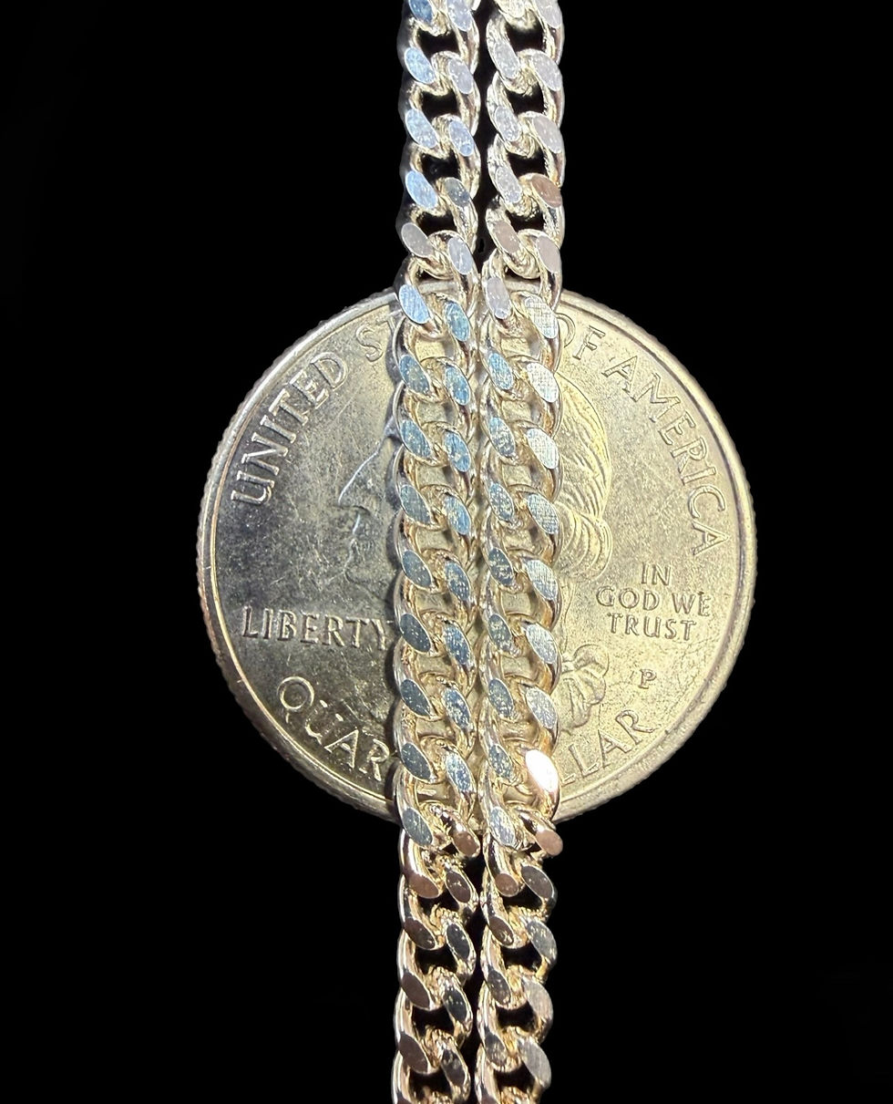 Miniatura: 3.5 mm Double link Cuban ID Plain Cut Bracelet Silver