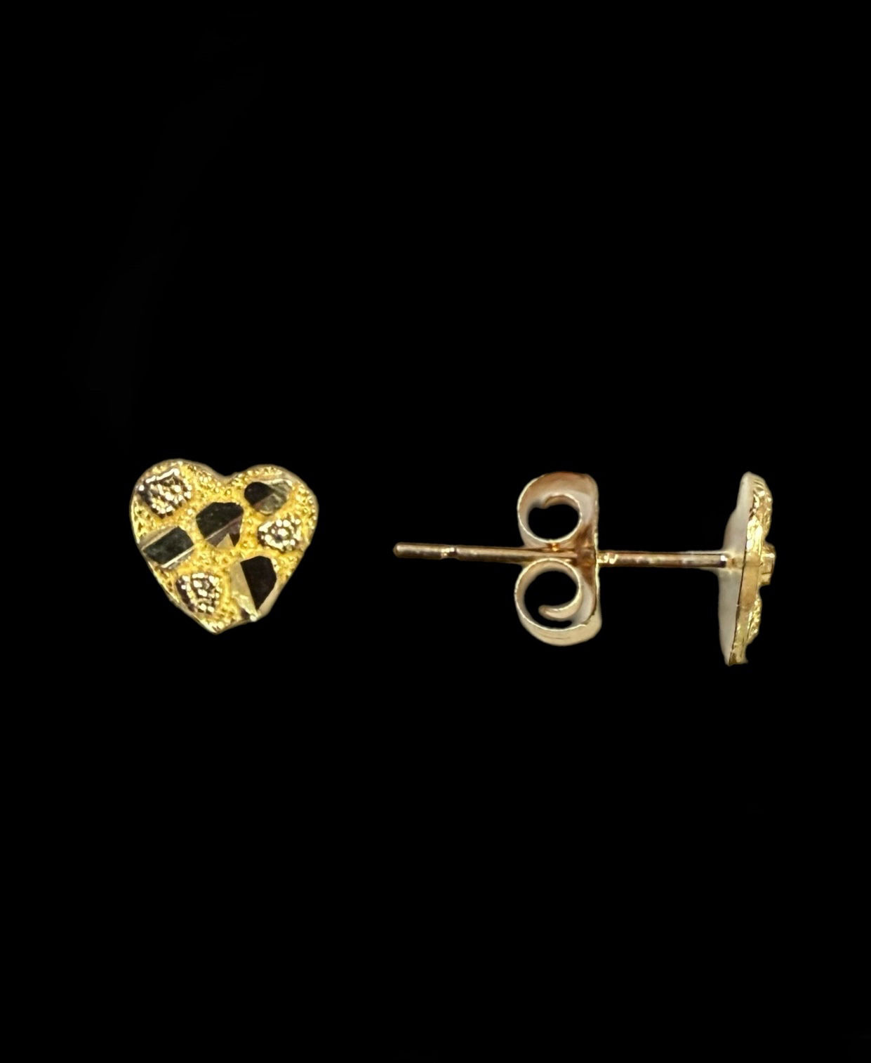 Heart Nugget Stud Earrings Push Back Gold 10k